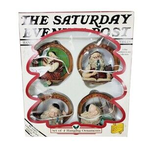 Vintage Norman Rockwell Saturday Evening Post Four Hanging Christmas Ornaments